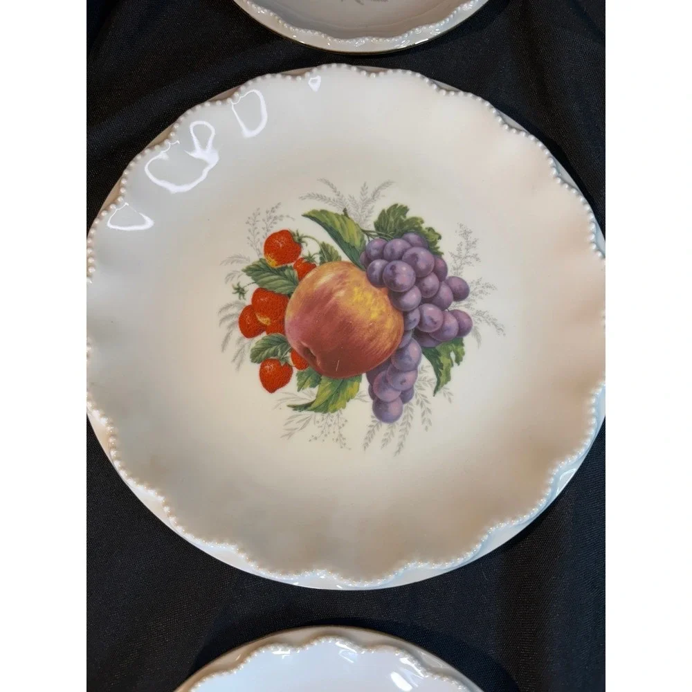 Bavaria Fruit Dessert Plates Set of 5 Vintage Ruffled Edge Porcelain